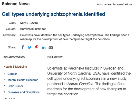 Cell types underlying schizophrenia identified