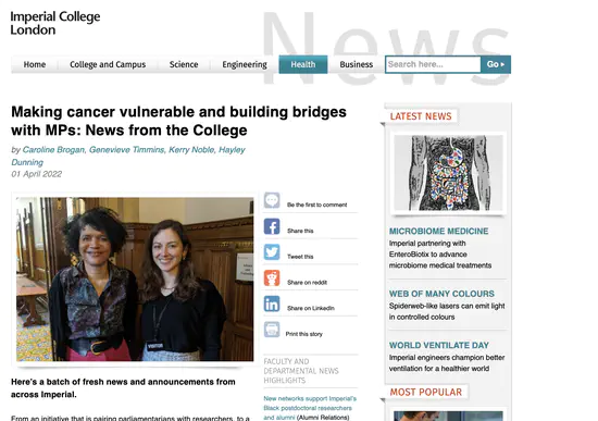 Making cancer vulnerable and building bridges with MPs: News from the College
