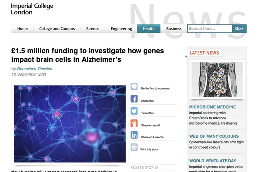 £1.5 million funding to investigate how genes impact brain cells in Alzheimer’s